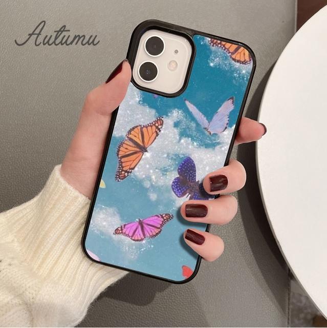 Cute Butterfly Flowers Phone Case for iPhone 11 12 13 14 Pro Max Mini X XR XS SE 2020 5 6S 7 8 Plus Samsung Galaxy S21 S22 Cover