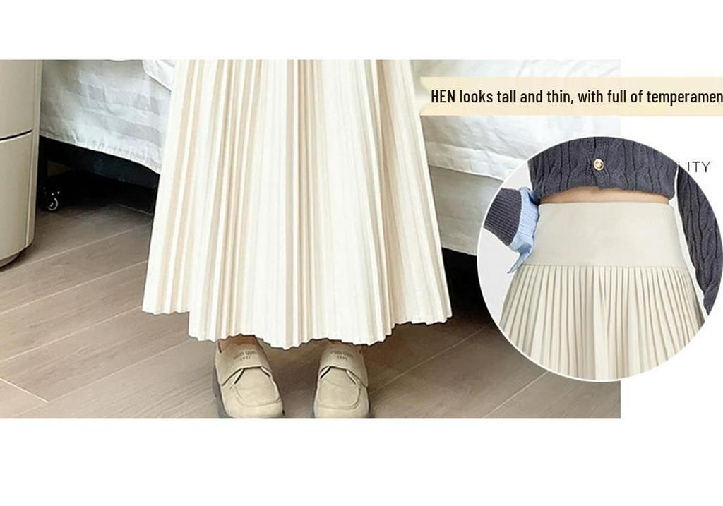 Maternity Woolen Pleated High-Waisted A-Line Long Skirt for Autumn/Winter 2026