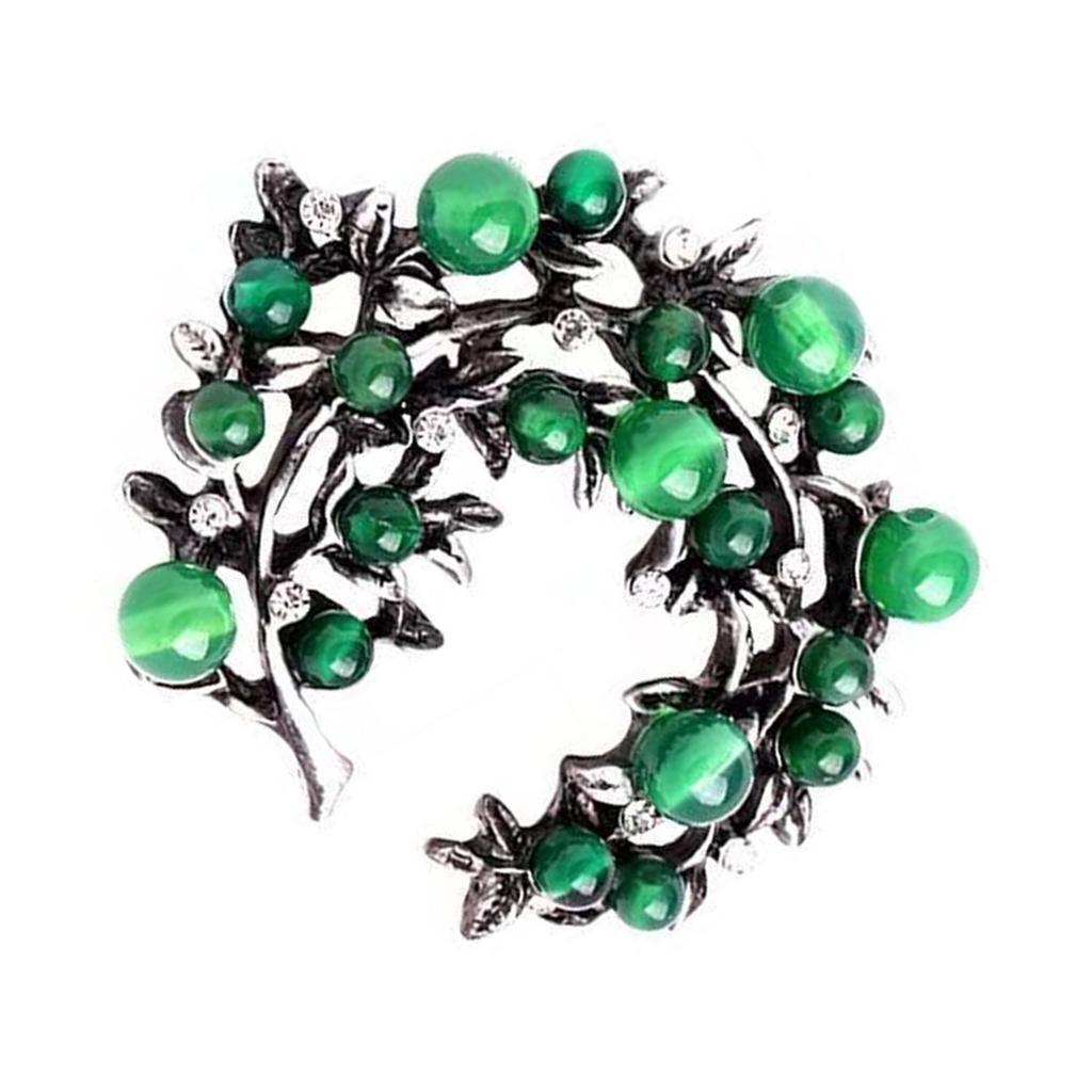 Vintage Green Agate Brooch Handcraft With Intricate Carving and Alloy Accent for Elegant Jewelry Enthusiasts Wear