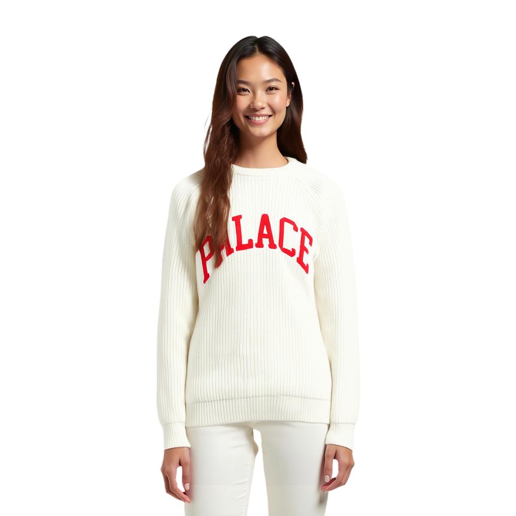 Palace X FW21 Alphabetic Logo Crewneck Loose Knit Sweater Unisex Sweater White P2KW028