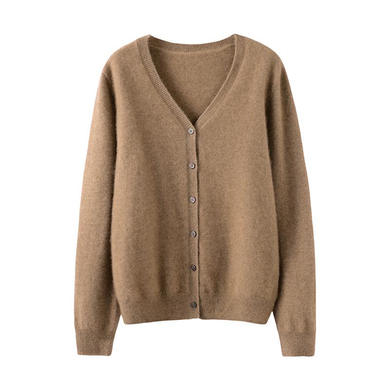 Women's 100% Cashmere V-Neck Cardigan – Autumn Fashion Knit Sweater Coat
