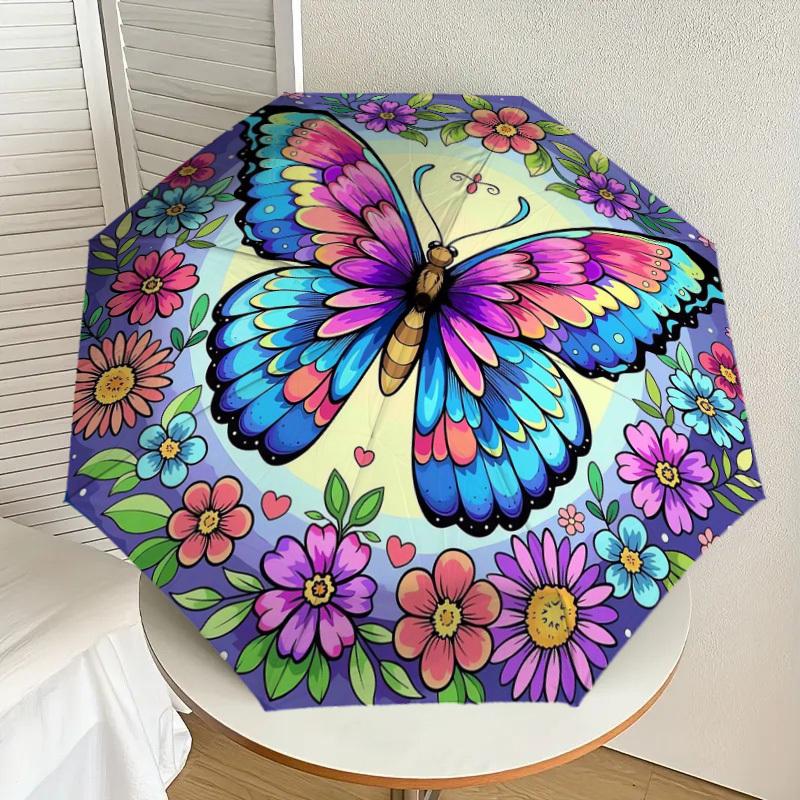 

1pc Colorful Butterfly Mandala Umbrella with Plastic Handle,Suitable for All Seasons Home Travel Outdoor UmbrellaDD1790