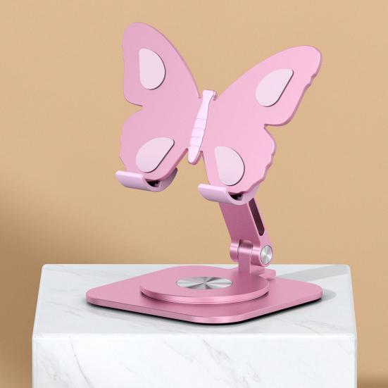 Mobile Phone Holder 360 Degrees Rotating Aluminum Alloy Desktop Stand Multi-Angle Adjustable Butterfly Design Foldable Dock for Home Office Travel