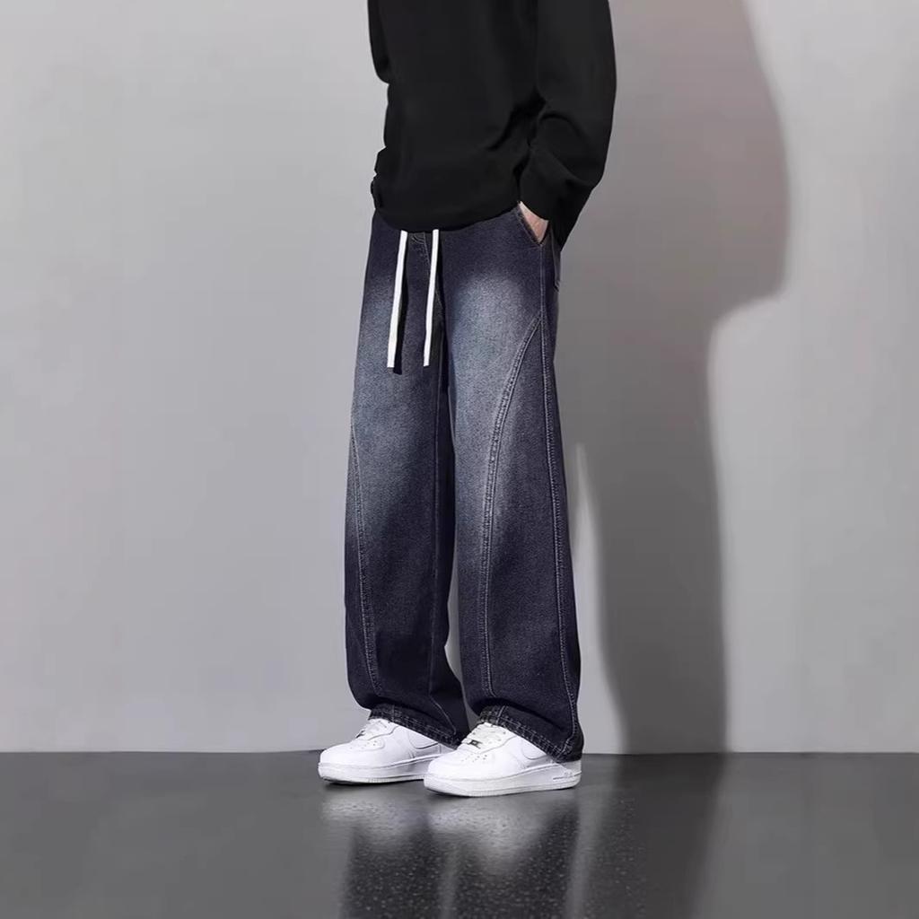 Spring and autumn popular wide-leg jeans men's new narrow version straight wide-leg teen scimitar pants tide
