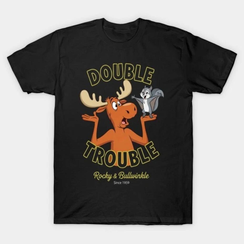 Double Trouble Rocky Bullwinkle Cartoon Duo Funny Retro Graphic Tee Unisex Cotto