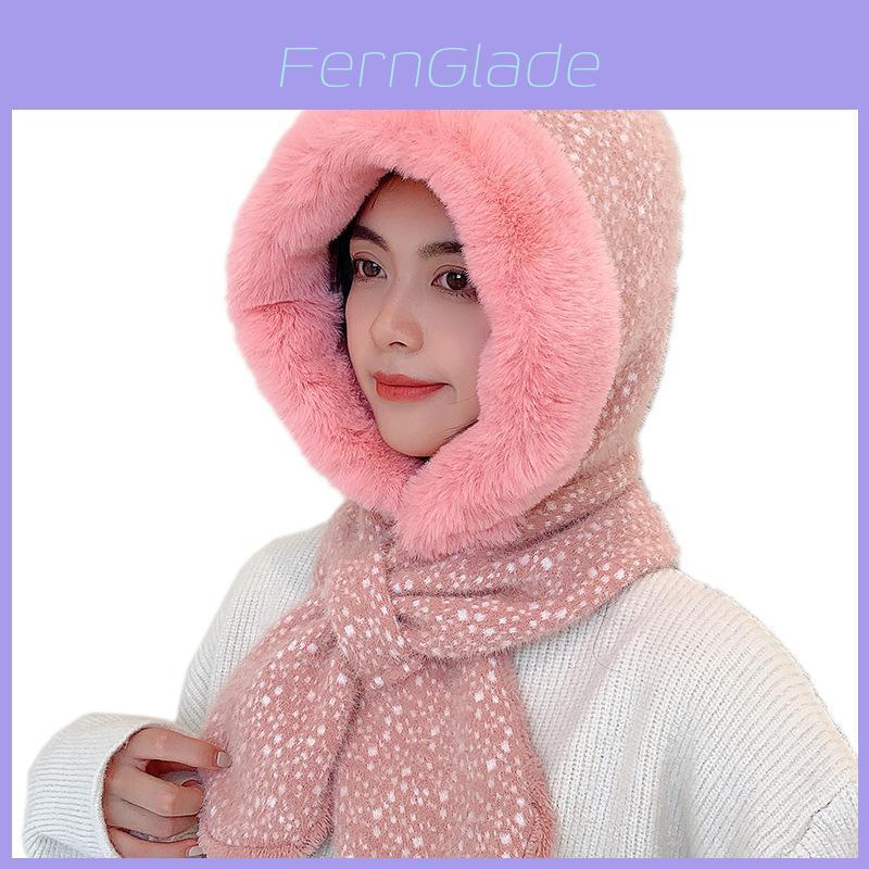 Winter Plush Hat With Scarf For Adults Pure Color Cozy Windproof Korean Style