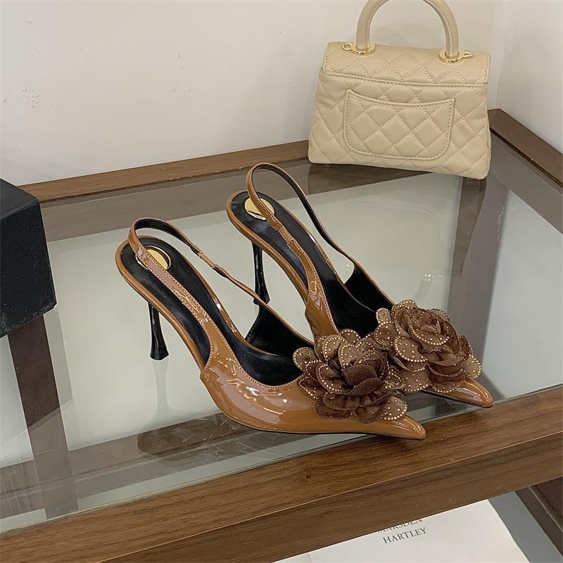 Mi Ting Baotou With Sandals Women S Summer Pointed Rhinestone Flowers Sexy Thin Heels Empty Sandals 35