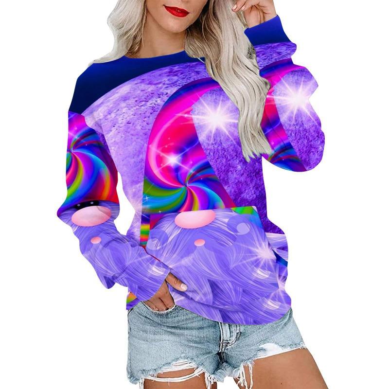 Autumn Winter Fashion Christmas Series Christmas Tree Elk Printed Pocket Round Neck Hoodie