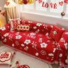 Red Sofa Cover Cushion Universal Anti-Slip Knot Wedding Festive Cover High-end All-Inclusive Cover Blanket