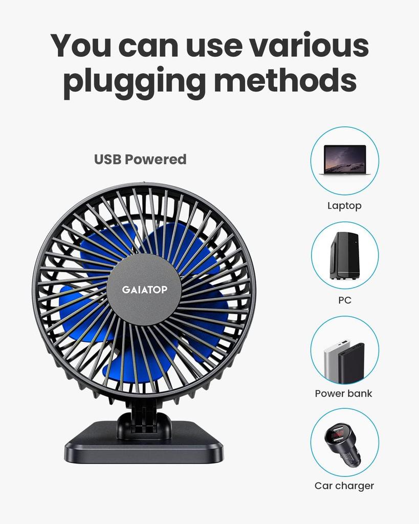 USB Desk Fan, Small But Powerful, Personal Portable Quiet 3 Speeds, Adjustable Mini Table Desktop Fan for Cooling Home Office Car Summer Travel Gifts