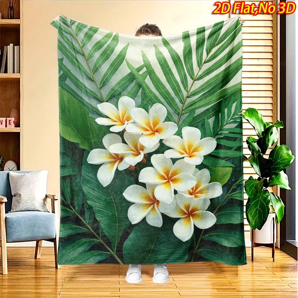 1pc 2D Flat Printing Spring & Summer New Arrival Tropical Floral and Green Leaf Themed Digital Print Blanket, Suitable for All Seasons, Casual Throw B