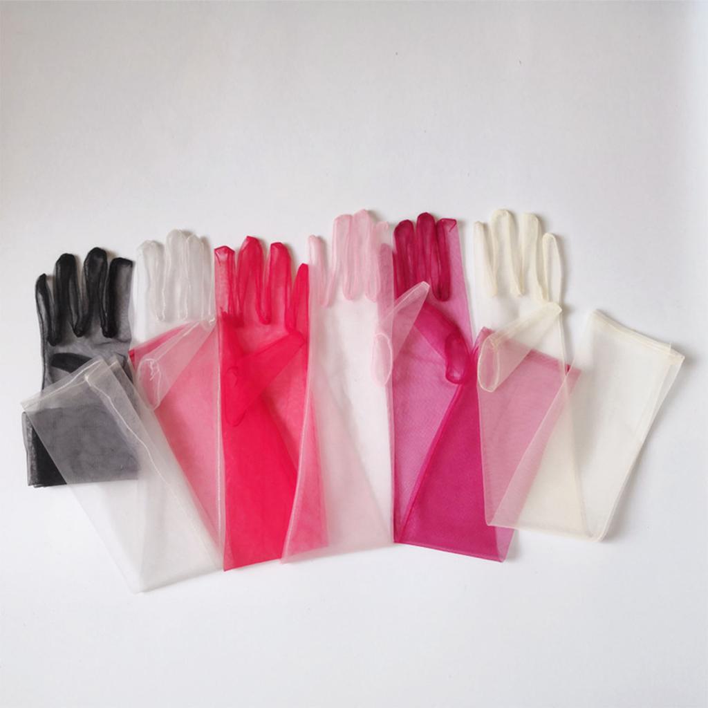 Exquisite Long Tulle Elbow Gloves 55cm Wedding Gloves Ultra Thin Stretchy Full Finger Mittens for Opera Party Concert