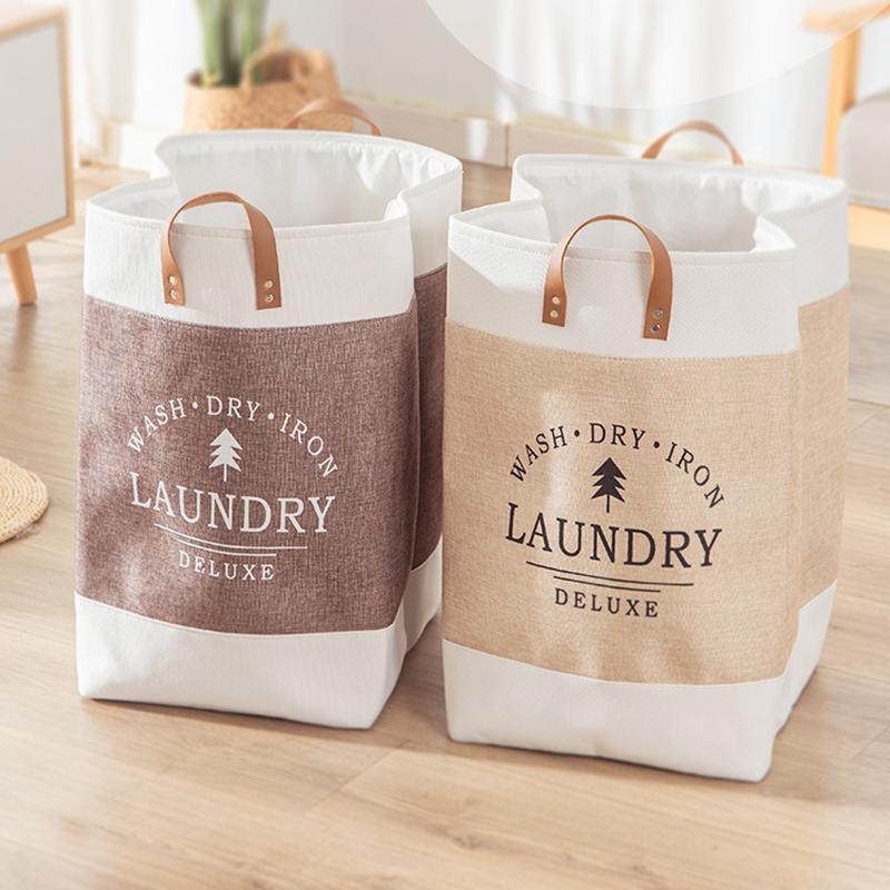 Foldable Laundry Basket Dirty Clothes Storage Bag Oxford Cloth Handbag with Handle Strap