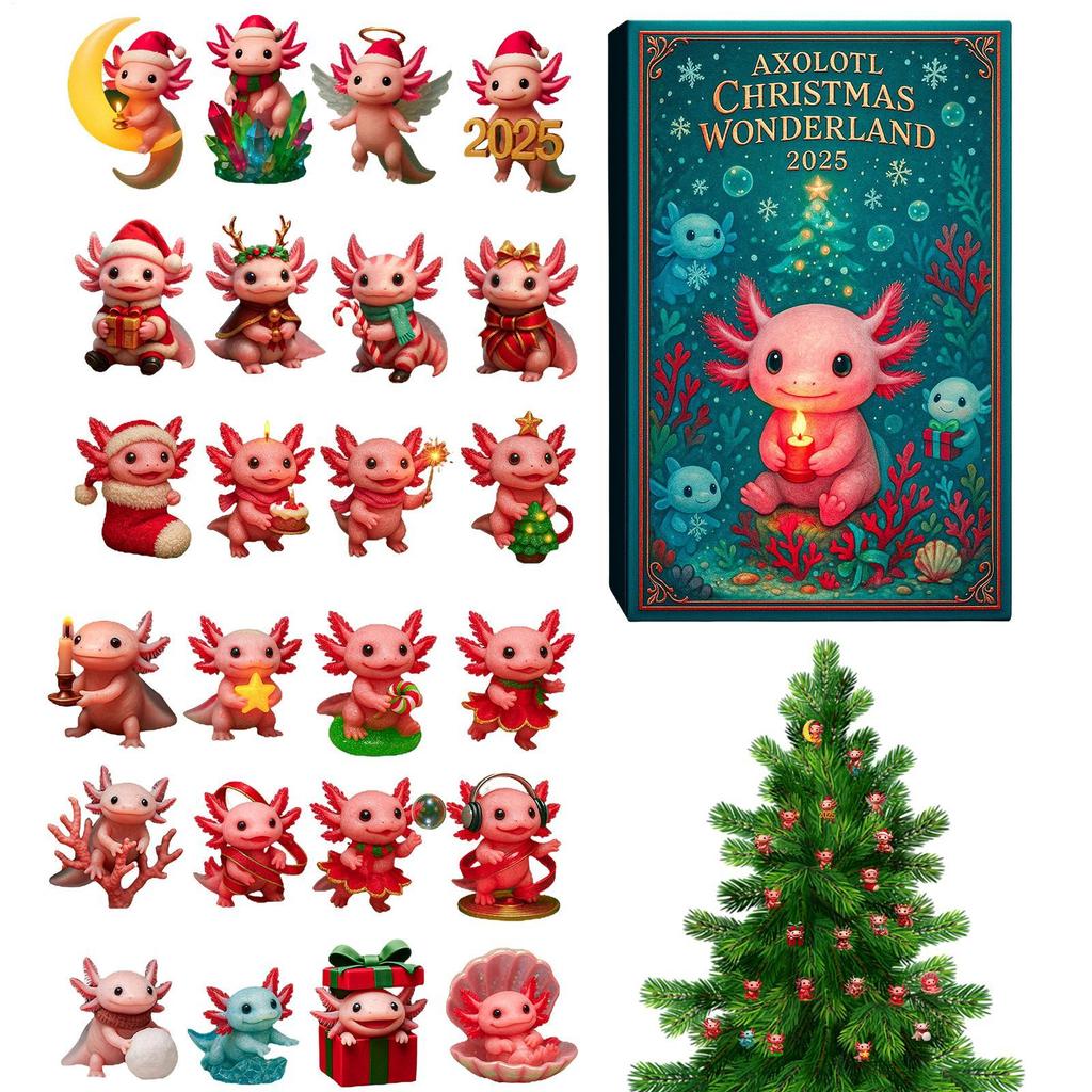 2D pink Salamander Advent Calendar 24 Acrylic 2D Salamander Figurine Pendant 24 Days Christmas Countdown Calendar Christmas Gift