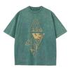 2026 Vintage Washed Black Triangle Mountain Wave Sun Moon Graphic T Shirt Nature Wilderness Line Print Oversized Casual Short Sl