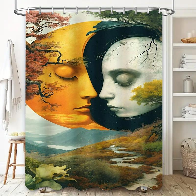 Surreal Dual Faces Landscape Shower Curtain - Waterproof, Mildew-Resistant, Machine Washable For Unique Bathroom Decor