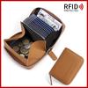 Japanese Style Cowhide RFID Card Wallet, Accordion Multi-Slot Anti-Skimming Zipper Genuine Leather Card Holder for Daily Use