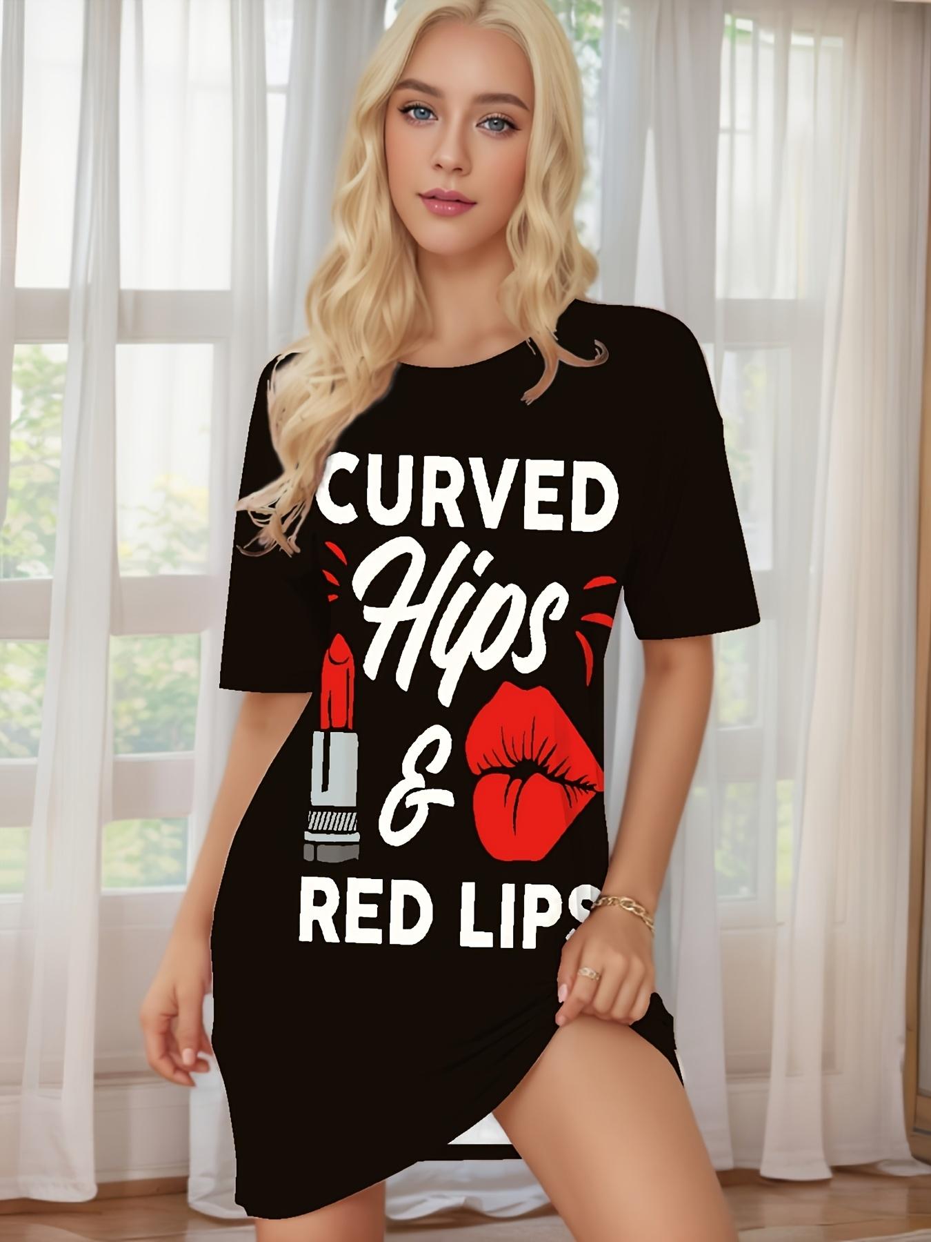 

Women S Black Base English Letter Lip Print Nightgown. All-Season Home Wear for Women. Machine Washable Length. Fashionable And Modern. Casual Attire 7XL дубильна кора