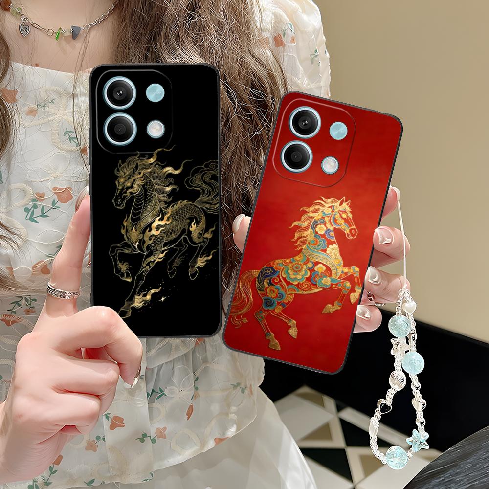 Golden Horse Year Mobile Phone Case for POCO M7 M6 M5 M4 M3 X7 X6 X5 X4 X3 Pro GT 5G Colorful Printing Cover Cover Pretty Luxury