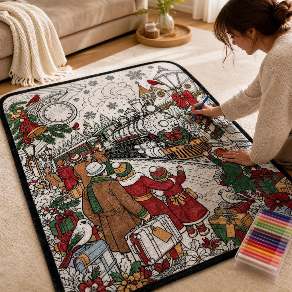 Christmas Doodle Coloring Blanket with Coloring Markers - Velvet Throw Blanket for Kids Adults, Cozy Skin-Friendly 200150 cm