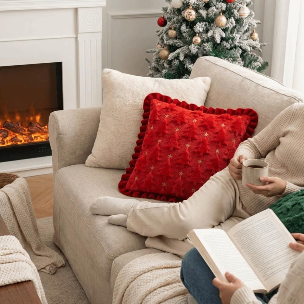 3D Plush Christmas Pillow Cover Embroidered Christmas Tree Pillow Cover Sofa Cushion Cover Home