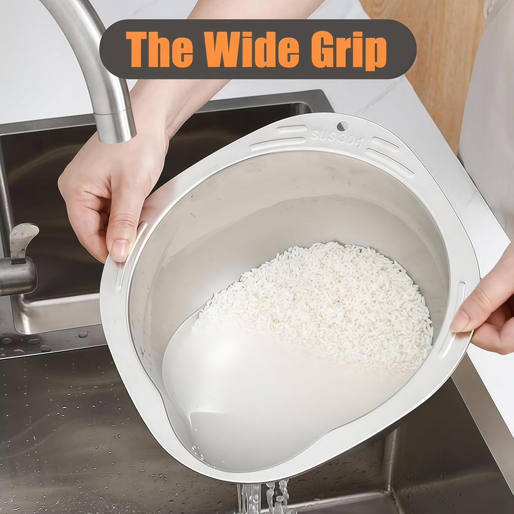 Rice Washer Strainer Bowl Stainless Steel 304 Rice Washing Bowl Rice Sieve Colander Fruit And Vegetable Strainer Kitchen Tools