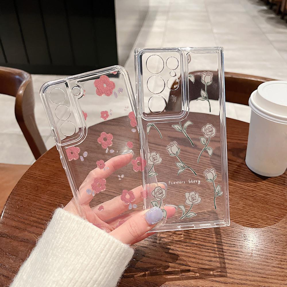 Modré pouzdro na telefon Tulip pro Samsung Galaxy S23 S23ultra S22 S22ultra S21 Plus S20ultra S20 Fe Květinová pouzdra Transparentní měkký kryt