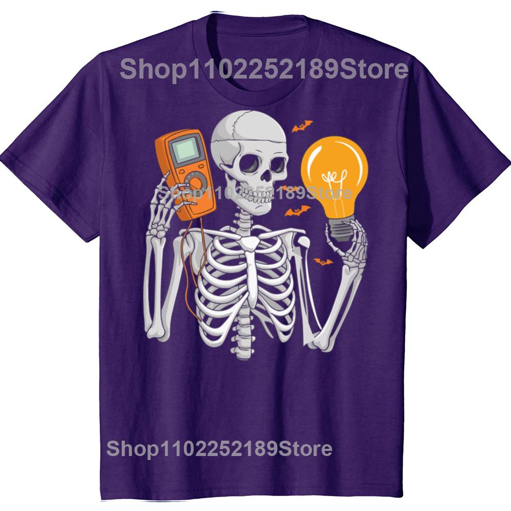 

Funny Electrician Skeleton Graphic T-shirts Men Women s Fashion Casual Tshirt 100% Cotton Loose Electrical Engineer T Shirt 4XL