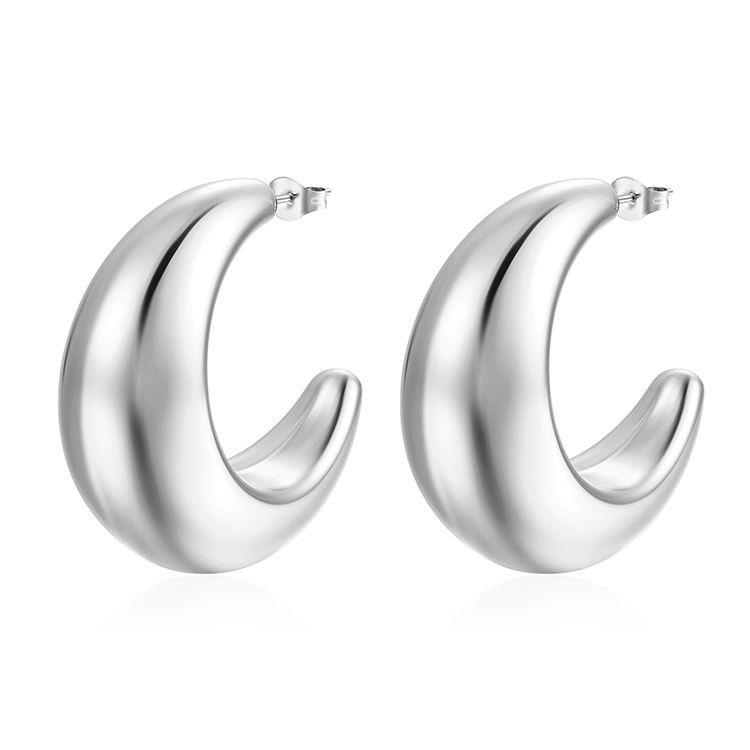 

18K Gold-Plated Crescent Hollow Stainless Steel Earrings