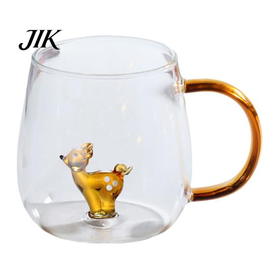 Coffee Milk Drink Cup Handmade Glass Animal Plant Shape Transparent Water Cute with Colorful Handle Creative Tea Mug