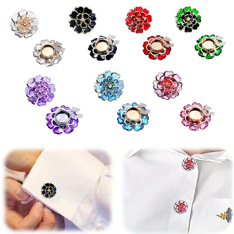 Women Double layer Flower Button Cover Clothing Decoration Accessories DIY Floral Pattern Wedding 38x17mm