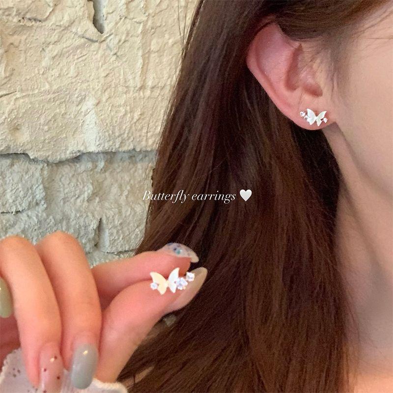 

Style Sparking Zirconium Diamond Drop Oil Butterfly Earrings Female Fancy Light Luxury Temperament Ear Studs Niche Style Unique Beautiful Earrings S925 silver needle-flash zirconium butterfly pair
