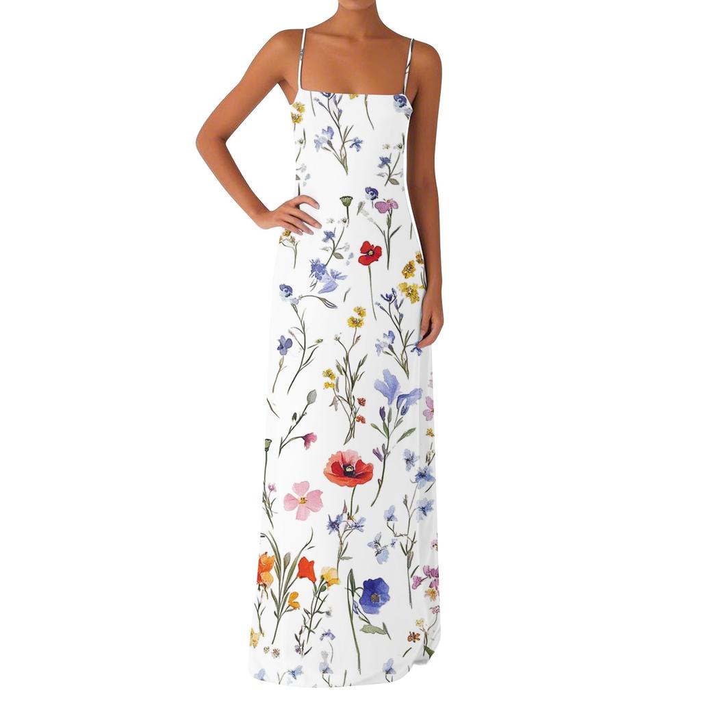 Damen Off-the-Shoulder Sexy Silky Floral Print Langes Kleid