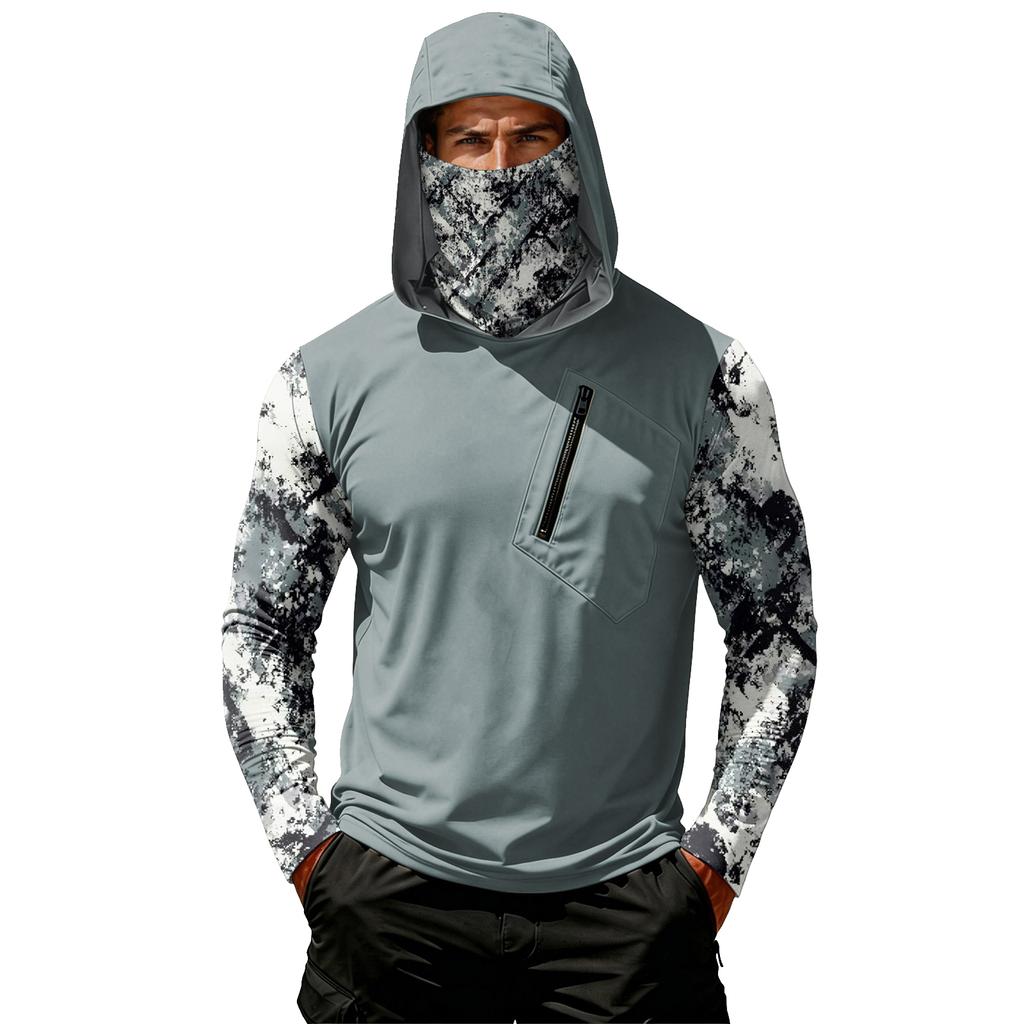 Men's Casual Camouflage Print Hooded Long Sleeve Sun Protection Shirt Lightweight Breathable Outdoor Activewear