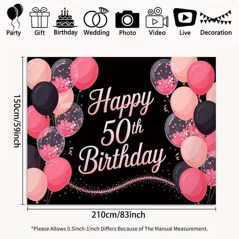 

2D Happy 50th Birthday Backdrop Confetti Balloon Photography Banner 47.2x31.5inch/120*80cm