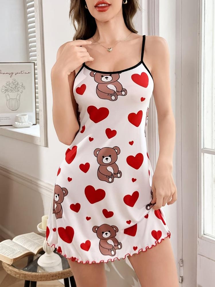 Women's Cute Bear-Themed Camisole Nightgown , Featuring Smooth Fabric and A Comfortable Fit