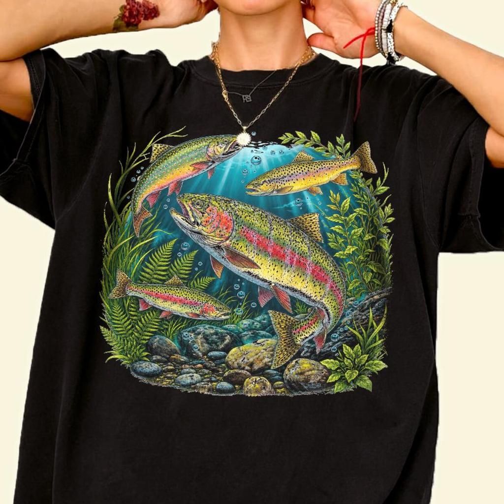 Rainbow TrouT-Shirt, Trout Fishing Graphic Tee, Freshwater Fish Shirt, Angler Gift Tee, Fishing Lover Shirt, Vintage Outdoor Apparel