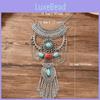 Vintage Turquoise Multilayer Waterdrop Pendant Necklace For Women With Tassel Style