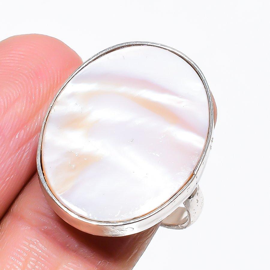 Mother Of Pearl Gemstone Handmade 925 Sterling Silver Jewelry Ring Size 9 KJ-568