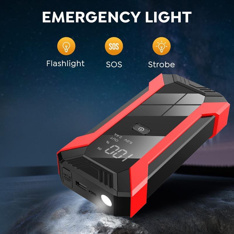 EAFC Protable Car Jump Starter Emergency Power Bank, 12V Portable Car Booster For 6.0L Gas & 4L Diesel Cars