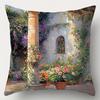 Federa per Cuscino Giardino Mediterraneo Incantato - Federa per Cuscino con Stampa Floreale Patio e Scena Altalena per Divano Camera da Letto Soggiorno