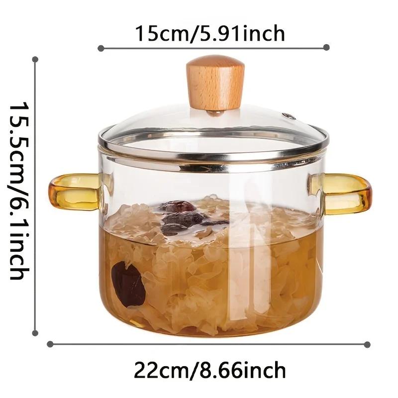 Glass Cooking Soup Pot with Lid Heat-Resistant Borosilicate Glass Cooking Utensils Can Be Used To Cook Soup Milk Instant Noodles