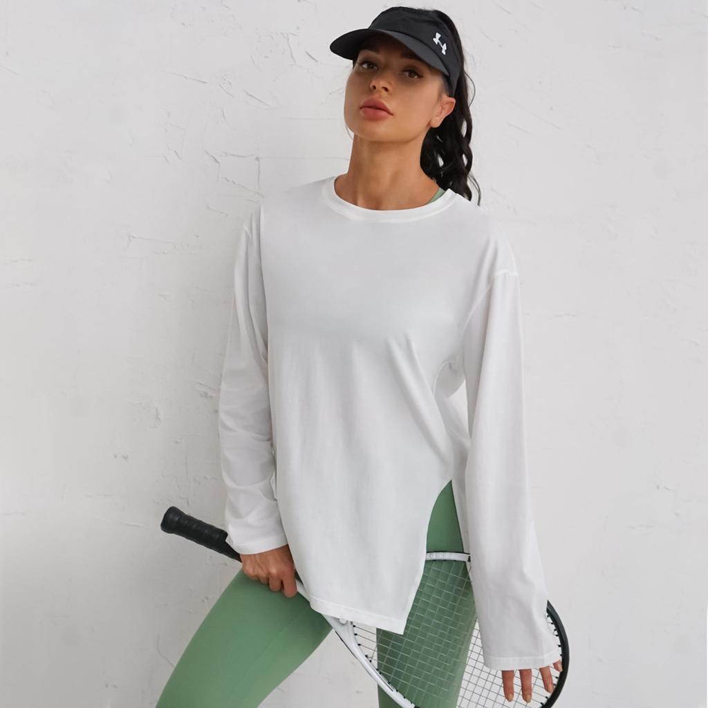 European-American Breathable Split-Side Long Sleeve Fitness Top for Running & Yoga