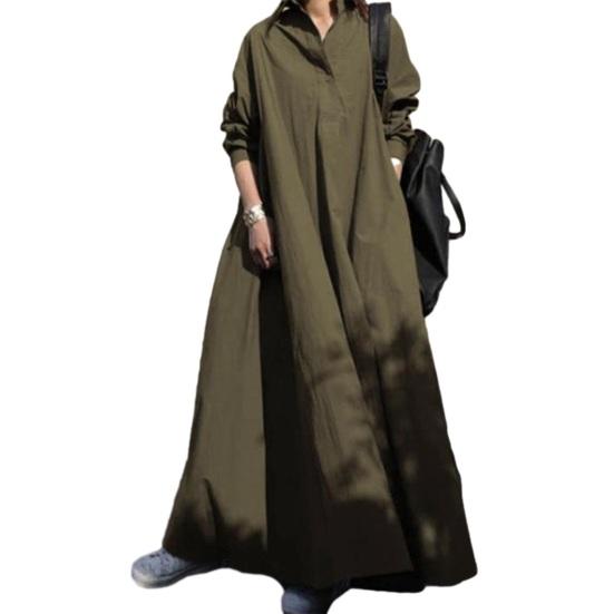 

Женское весеннее платье-рубашка с v-образным вырезом и длинными рукавами, однобортный однотонный свободный сарафан, повседневное длинное платье, уличная одежда 2XL