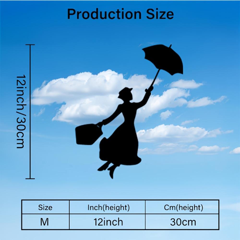 

1pc 2D Flat Mary Poppins Silhouette Metal Wall Art Black Decorative Plaque Sign for Living Room Bedroom Study Ambiance Indoor Outdoor Home Decor 30cm/12inch