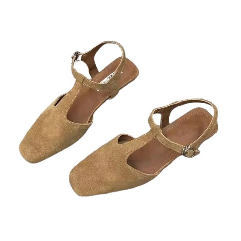 French bag head sandals women's 2025 new summer thick heel empty single shoes one-word buckle retro evening Roman shoes