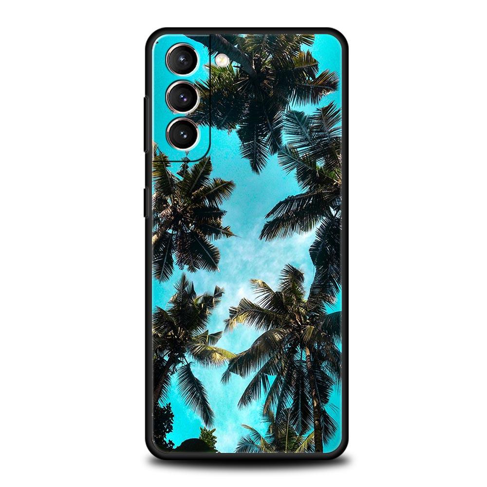 Summer Beach Scene at Sunset on sea Palm Tree Case For Samsung Galaxy S24 S23 S22 S20 Ultra S21 FE 5G S10 S9 Plus S10E S8 Cover