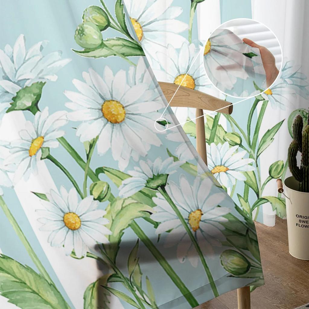 Summer Flowers Daisies Ακουαρέλα Παράθυρο Τούλι Κουρτίνες για Σαλόνι Κουζίνα Μοντέρνες Περιποιήσεις Παραθύρων Κουρτίνες Voile