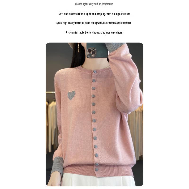 2025 Autumn/Winter Women's Round Neck Color Block Knit Cardigan Sweater 
