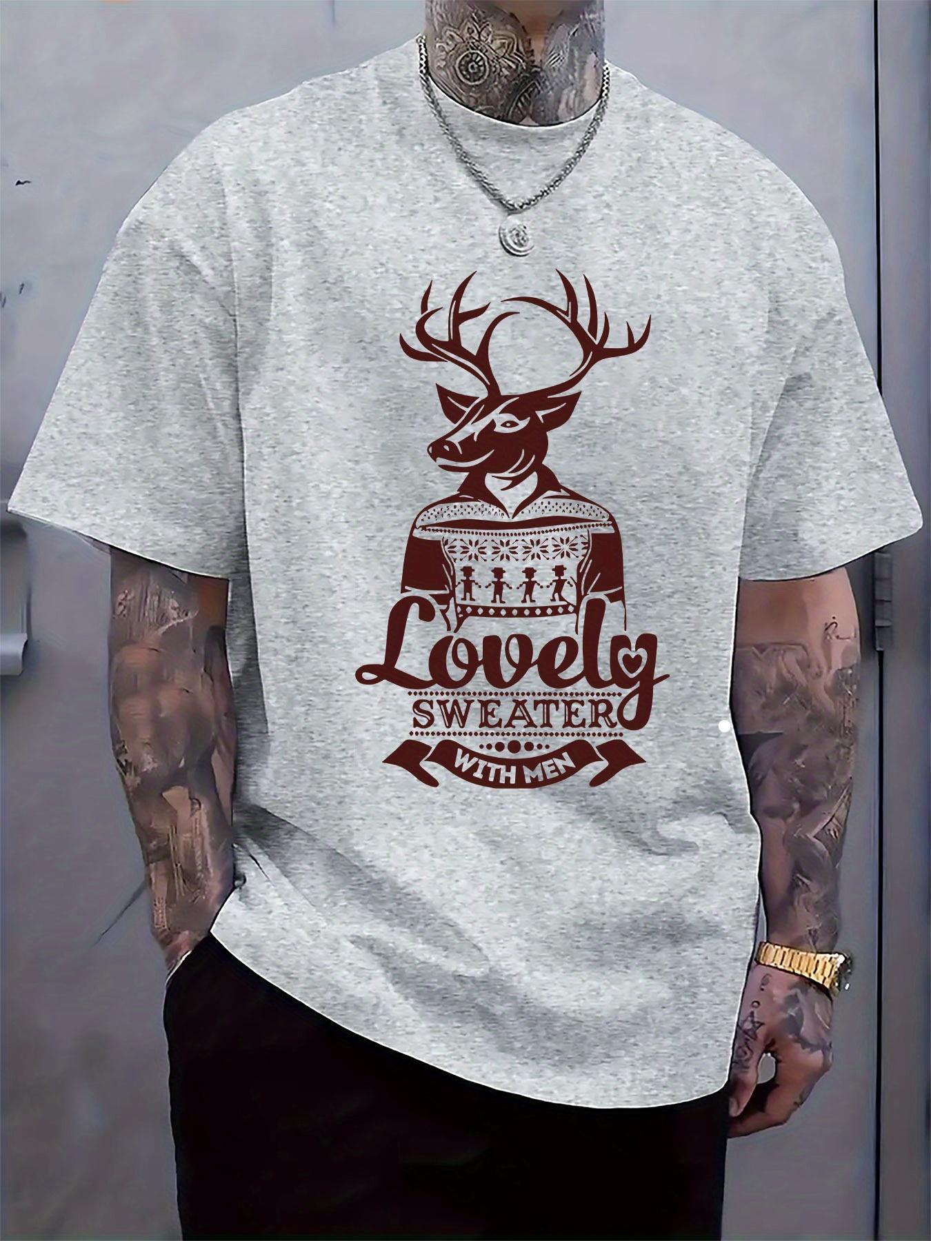Casual Reindeer Graphic Tshirt - Lovely Sweater Print XL